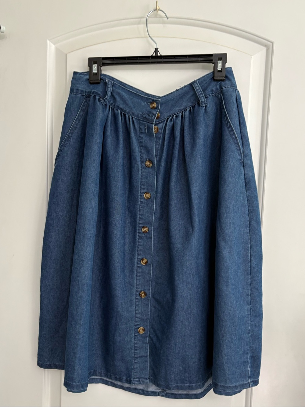 ModCloth Blue Button-Front A-Line Denim Skirt